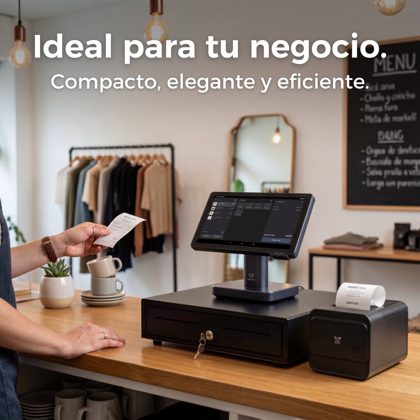 Pack Nova instalado en mostrador de tienda de ropa