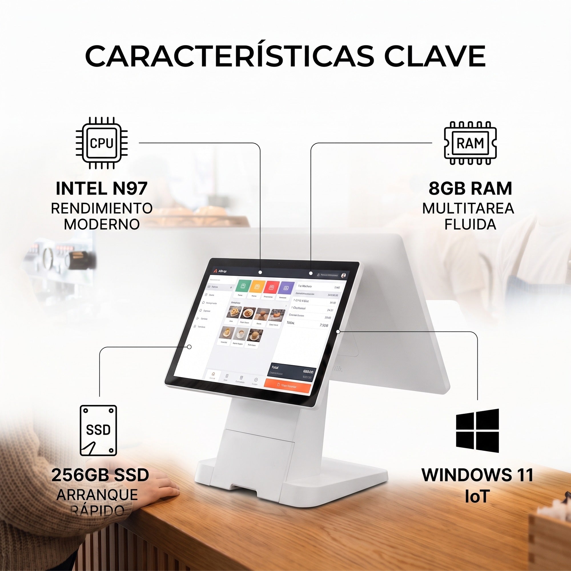 TPV Atlas Windows doble pantalla, Intel N97, 8GB RAM, SSD
