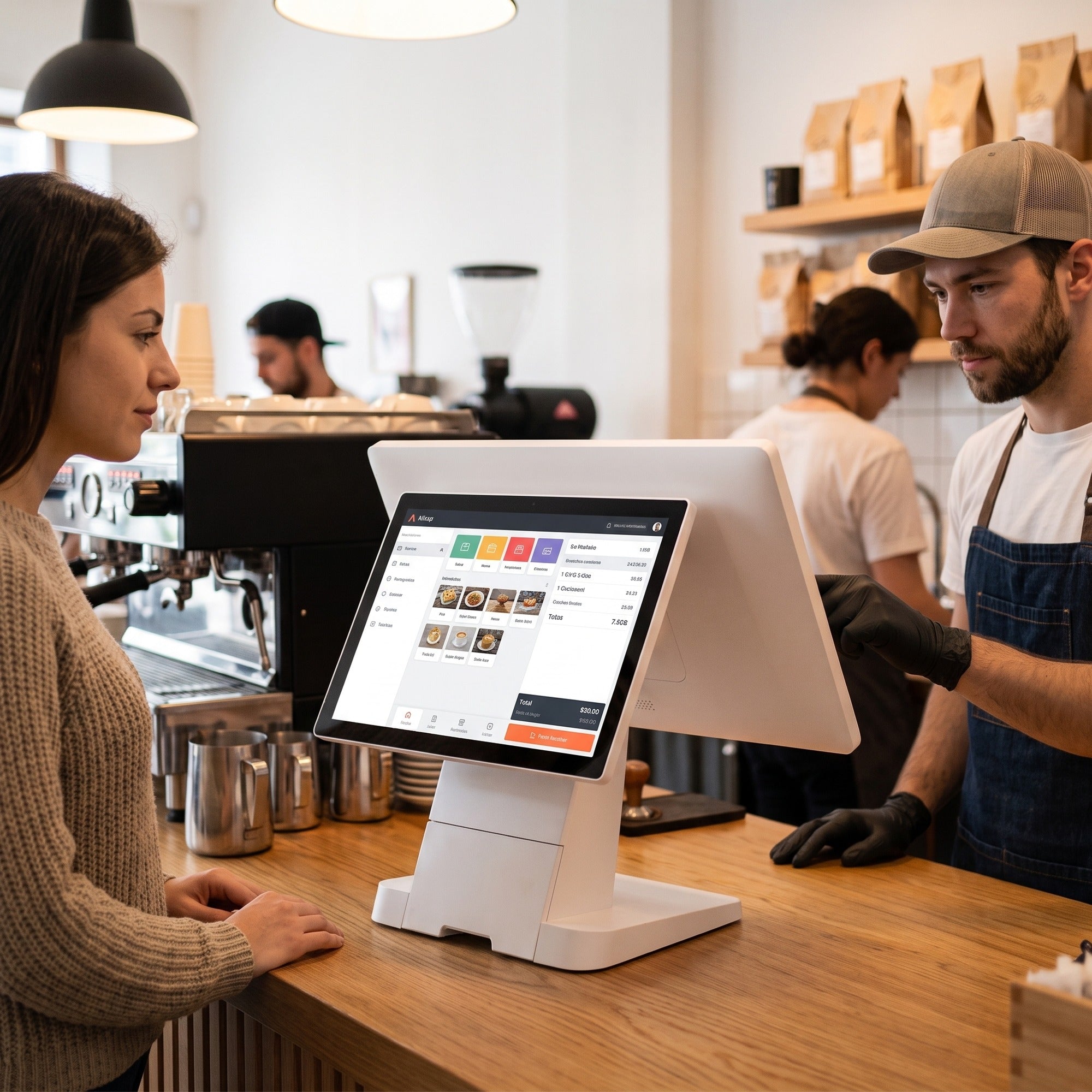 TPV Atlas Windows doble pantalla en uso real en cafetería
